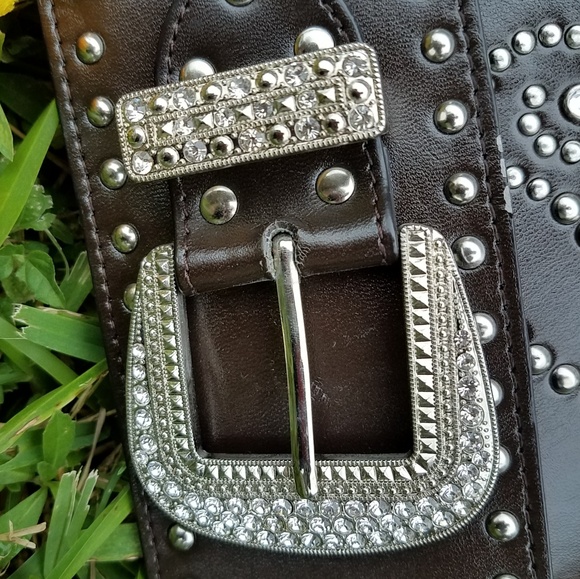 Leather belt with rhinestones sz. M/L - Picture 4 of 12